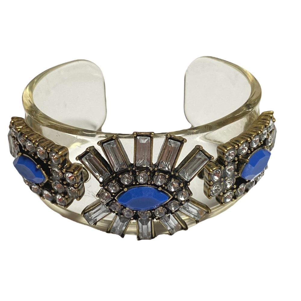 J. Crew Clear Acrylic Blue Faceted & Crystal Cuff Statement Bracelet